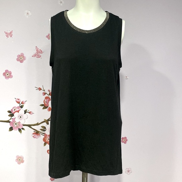 Mossimo Black Layered Blinged Neck Asymmetrical T-shirt Blouse Women's Size M !! - Picture 4 of 11